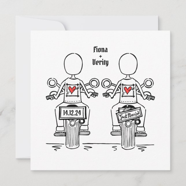 Invitación Personalizado dos novias motociclista Boda lesbian (Anverso)