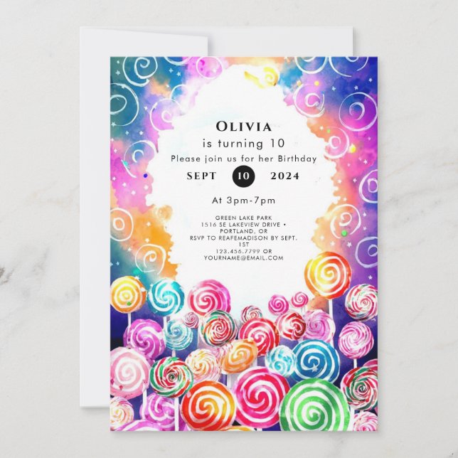 Invitación Personalizado Dreamy Candyland Cumpleaños (Anverso)