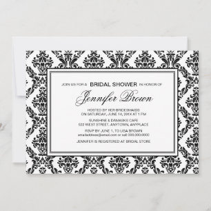 Invitación Personalizado Ducha De Novias Damasco Blanco Y Neg