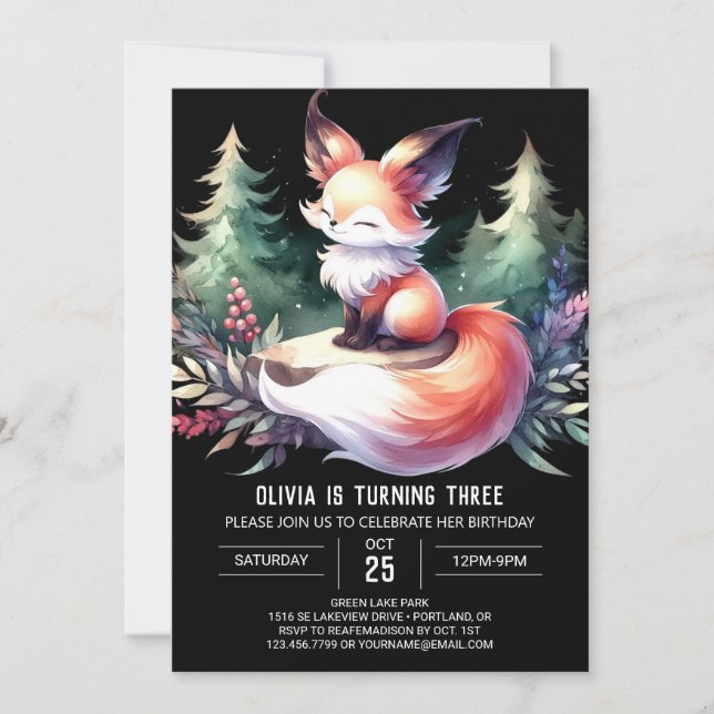 Invitación Personalizado dulce Fox Birthday digital (Anverso)