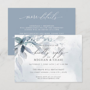 Invitación Personalizado Dusty Blue Foliage RSVP DETAILS Invi