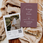 Invitación Personalizado Dusty Purple Boda moderno QR Foto de<br><div class="desc">Esta invitación presenta una tipografía elegante y moderna que le da una tipografía serif limpia y simple con un fondo polvoriento morado. La sencillez y el diseño limpio de esta invitación funcionan bien con todos los temas bodas y sin duda una gran adición a su boda. Intenta ponerte verde con...</div>