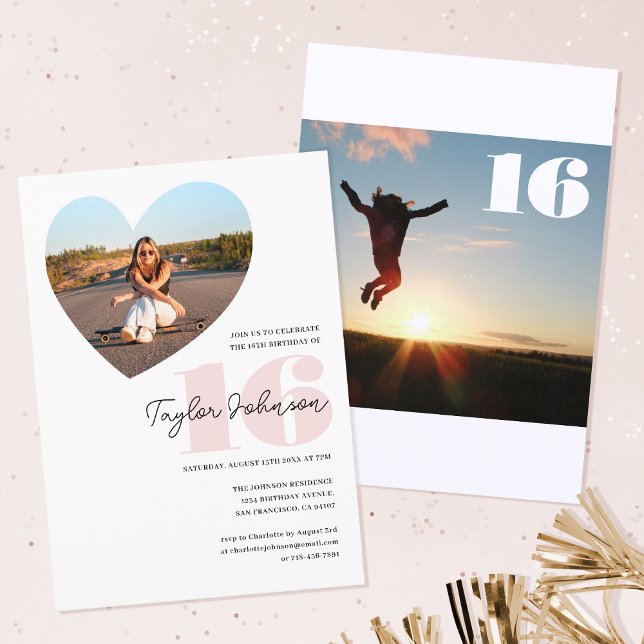 Invitación Personalizado Edad Fiesta de cumpleaños Foto Coraz (Subido por el creador)