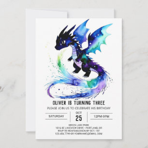 Invitación Personalizado Editable Dragon Digital Boy Cumpleañ