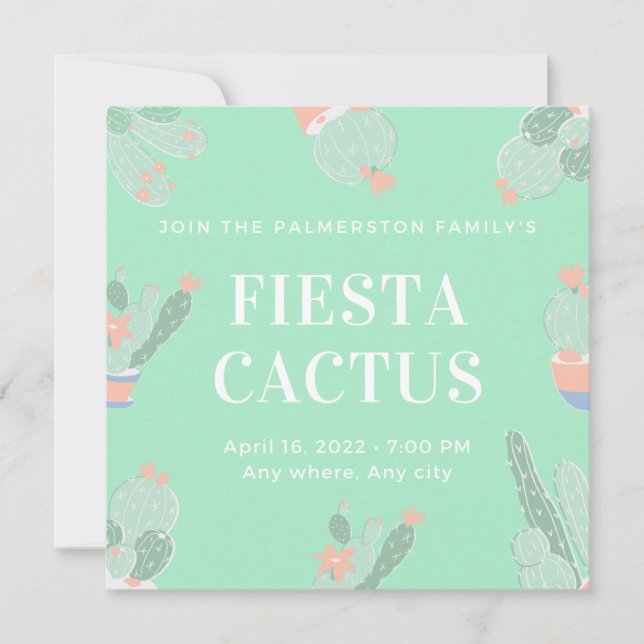 Invitación Personalizado editable Fiesta Cactus Succulent (Anverso)