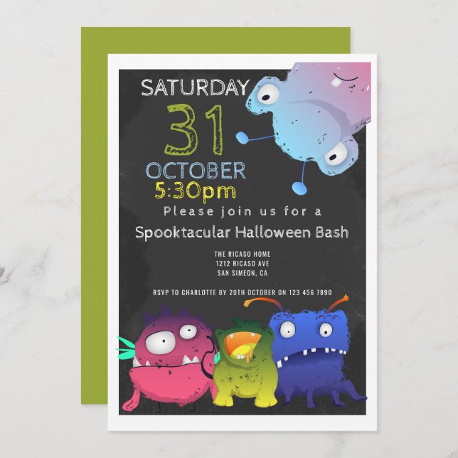 Invitación Personalizado el partido Monster Bash Halloween (Anverso / Reverso)