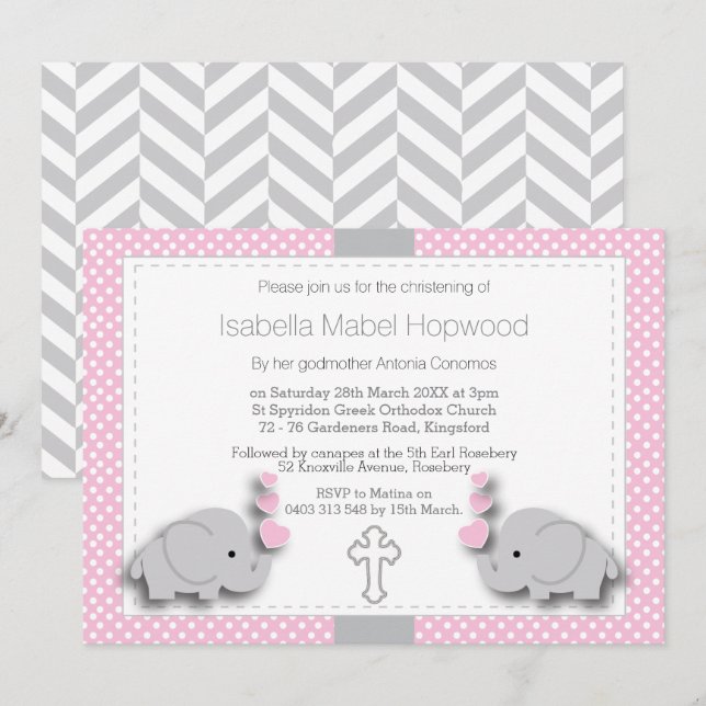 Invitación Personalizado - Elefante Rosa y Gris 🐘 Bebé - Cri (Anverso / Reverso)
