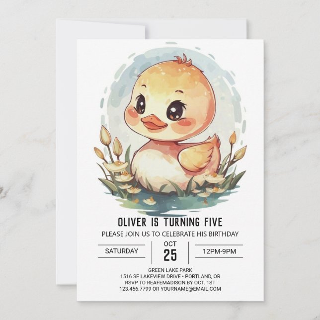 Invitación Personalizado Elegant Duck Cumpleaños (Anverso)