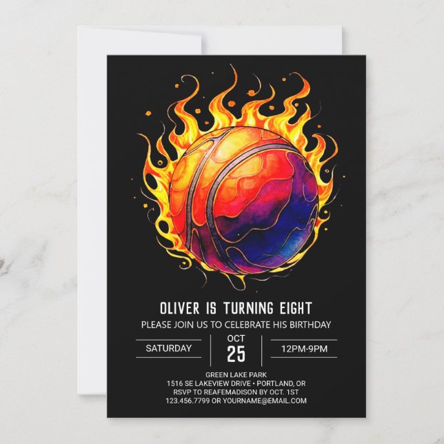 Invitación Personalizado Elegant Naranja Baloncesto Cumpleaño (Anverso)