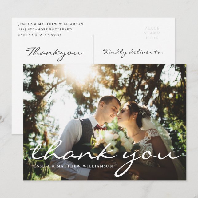 Invitación Personalizado Elegant Script Boda Foto Gracias (Anverso / Reverso)