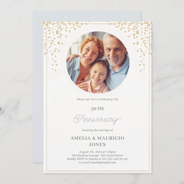 Invitación Personalizado Elegante 50° aniversario Boda (Anverso / Reverso)