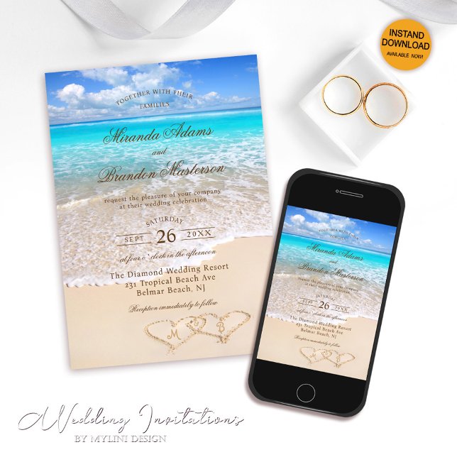 Invitación Personalizado Elegante Blue Ocean Tropical Beach W (Subido por el creador)
