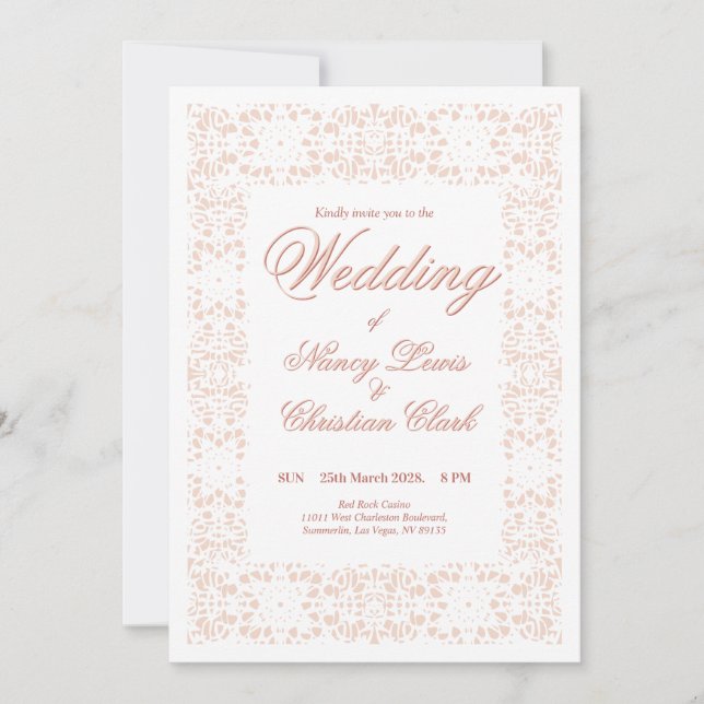 Invitación Personalizado elegante boda de encaje blanco (Anverso)