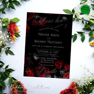Invitación Personalizado Elegante Boda de Flores Rojas Negra