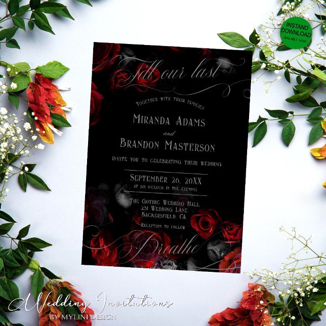 Invitación Personalizado Elegante Boda de Flores Rojas Negra (Subido por el creador)