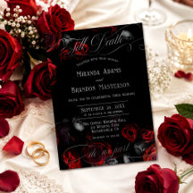 Personalizado elegante Boda floral negro y rojo