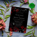 Invitación Personalizado elegante Boda floral negro y rojo<br><div class="desc">Presentamos las Elegantes Invitaciones a la Boda Floral Negra y Roja, una fusión encantadora de elegancia y encanto gótico. Estas hermosas invitaciones están envueltas en ricos tonos negros y rojos, mezclados con opulentos diseños florales que marcan el tono para un evento inolvidable. Una perfecta unión de romanticismo tradicional e intriga...</div>