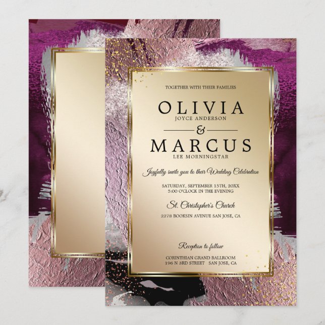 Invitación Personalizado | Elegante Cassis de Oro Plum Brote  (Anverso / Reverso)
