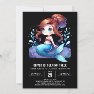 Invitación Personalizado Elegante Cumpleaños de Sirena