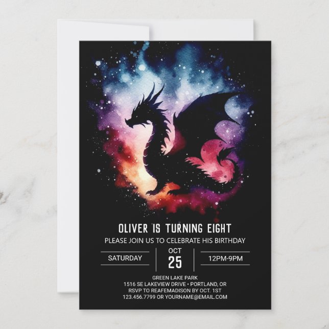 Invitación Personalizado elegante de cumpleaños Dragon (Anverso)