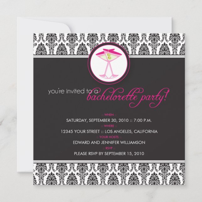 Invitación :personalizado: Elegante Fiesta de cócteles Damask (Anverso)