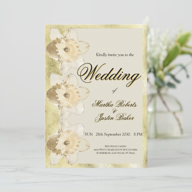 Invitación Personalizado elegante flor de Narciso con marco d (Anverso de pie)