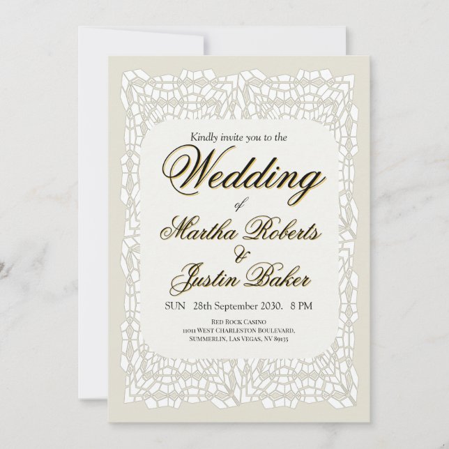 Invitación Personalizado elegante moderno encaje blanco ornam (Anverso)