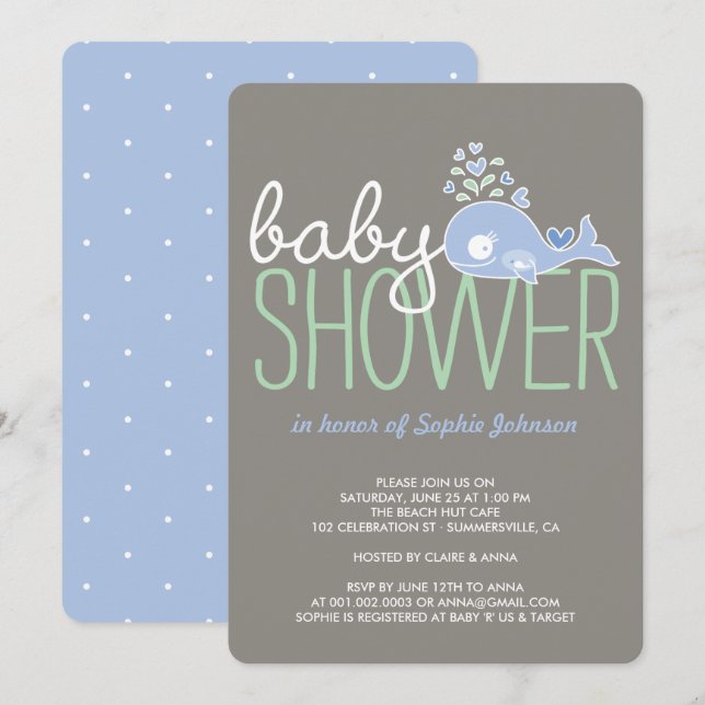 Invitación Personalizado Embarazada Madre Azul Whale Boy Baby (Anverso / Reverso)
