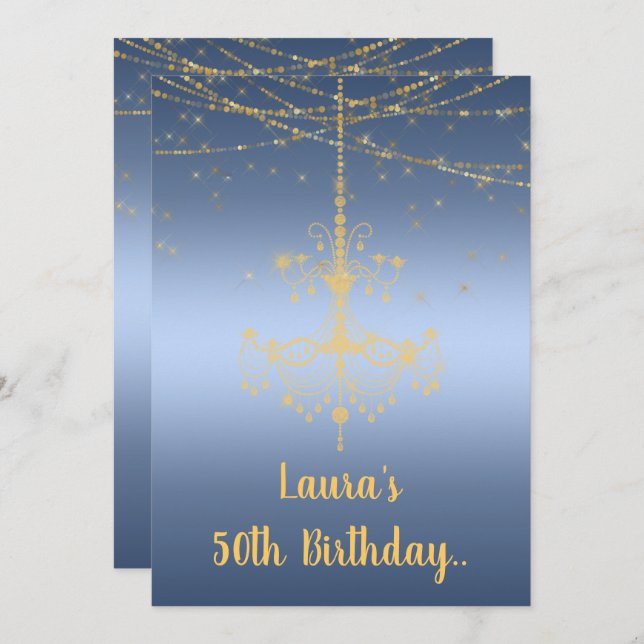 Invitación Personalizado en línea ELEGANT CHANDELIER CUMPLEAÑ (Anverso / Reverso)