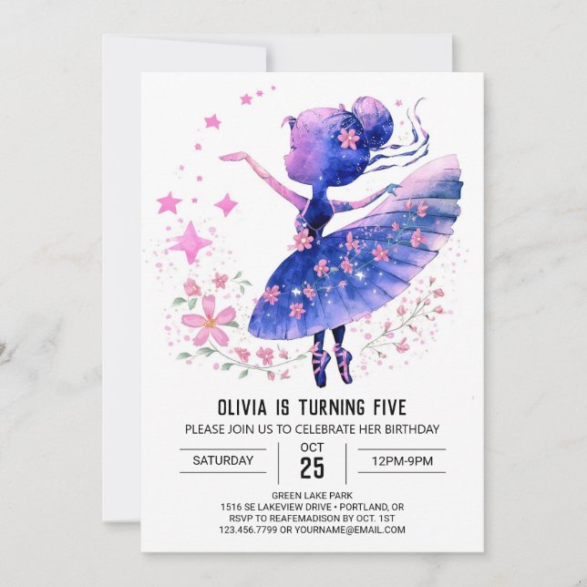 Invitación Personalizado encantada Ballerina Cumpleaños (Anverso)