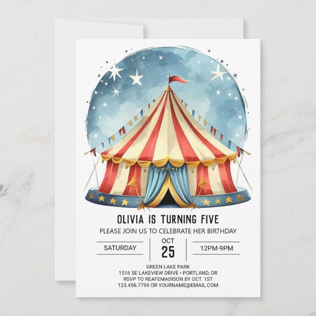 Invitación Personalizado encantado Circo mágico Cumpleaños (Anverso)