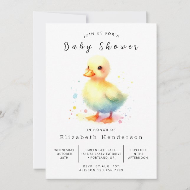 Invitación Personalizado encantado Duck Baby Shower (Anverso)