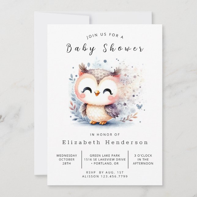 Invitación Personalizado encantado Owl Baby Shower (Anverso)