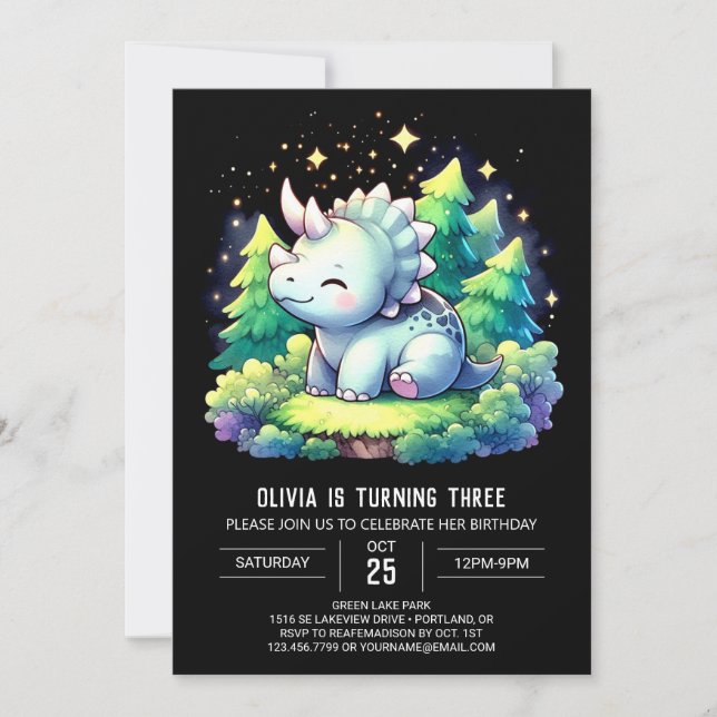 Invitación Personalizado encantado Triceratops Cumpleaños (Anverso)