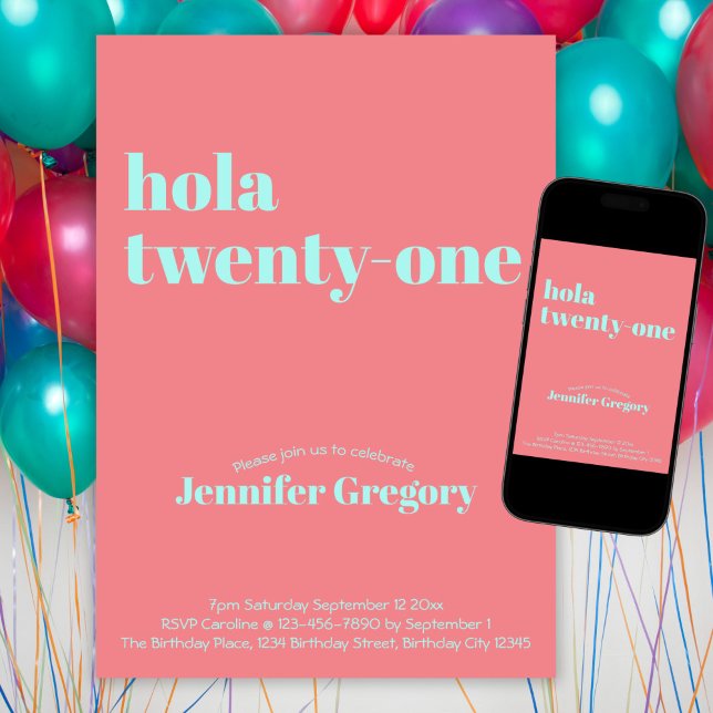 Invitación Personalizado Español moderno Hola 21º cumpleaños (Subido por el creador)