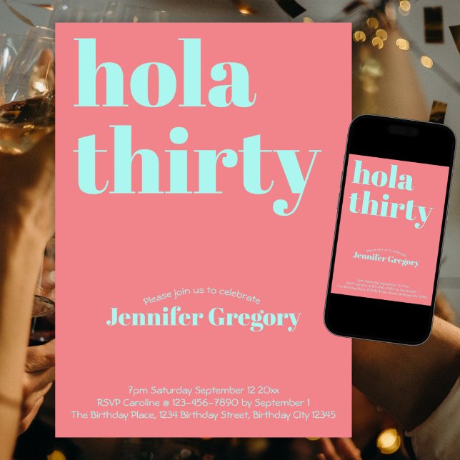 Invitación Personalizado Español Moderno Hola Treinta años (Subido por el creador)