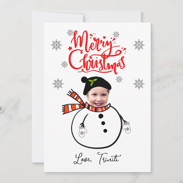 Invitación Personalizado Face Foto Cute Snowman Feliz Navidad (Anverso)
