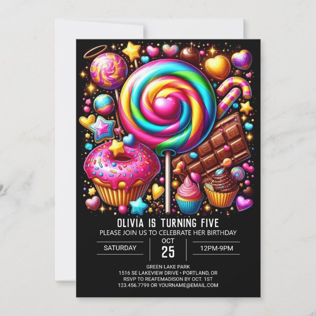 Invitación Personalizado Fantasy Candyland Cumpleaños Digital (Anverso)
