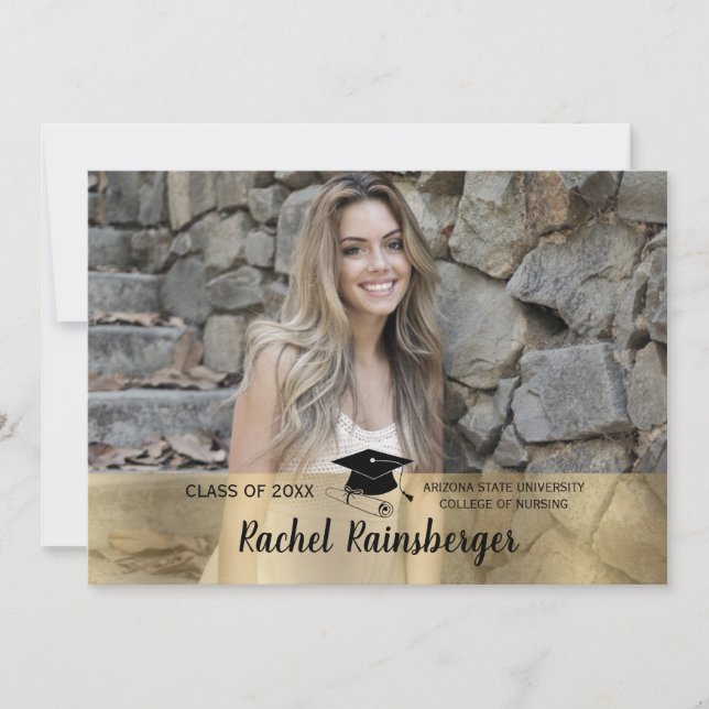 Invitación personalizado Faux Gold Photo Graduatio (Anverso)