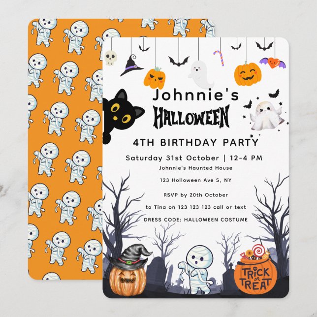 Invitación Personalizado Feliz cumpleaños de Halloween (Anverso / Reverso)