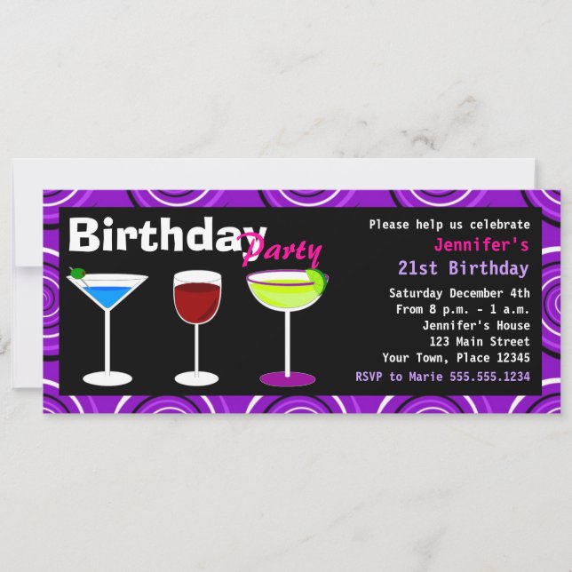 Invitación Personalizado Fiesta de cócteles de cumpleaños inv (Anverso)