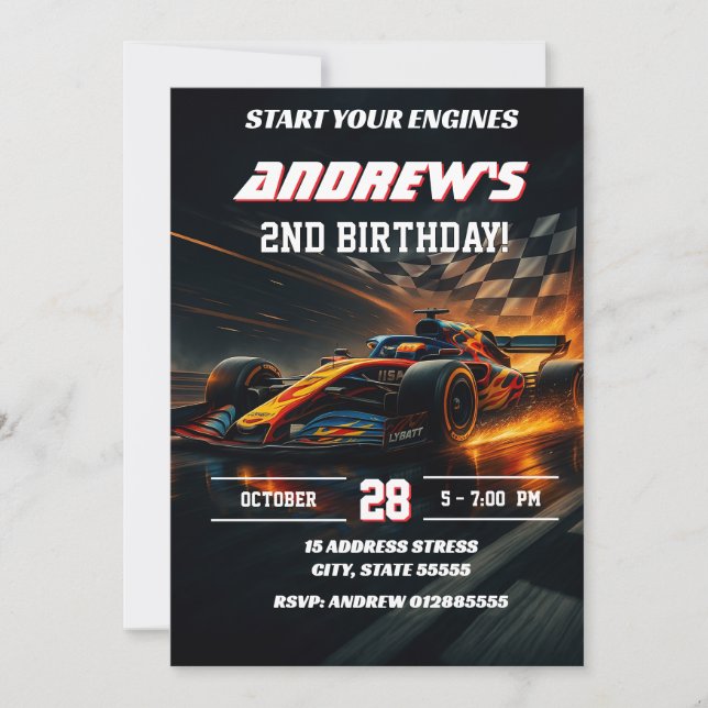 Invitación Personalizado fiesta de cumpleaños de Race Modern  (Anverso)