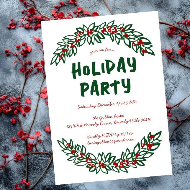 Invitación Personalizado Fiesta de Garland Wreath Holiday Nav (Garland Wreath Holiday Christmas Party CUSTOM Line Art Minimal Simple Doodle Invitation
)