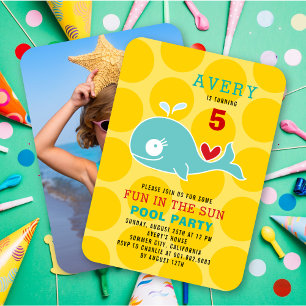 Invitación Personalizado Fiesta de la Piscina de Ballenas Ver