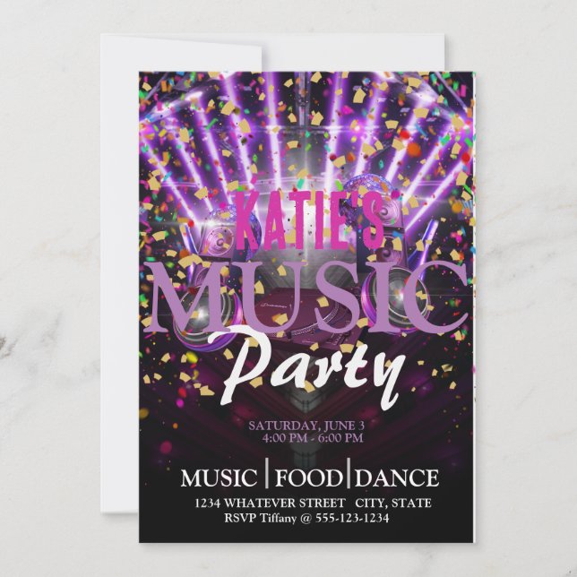 Invitación Personalizado Fiesta de música de cumpleaños (Anverso)