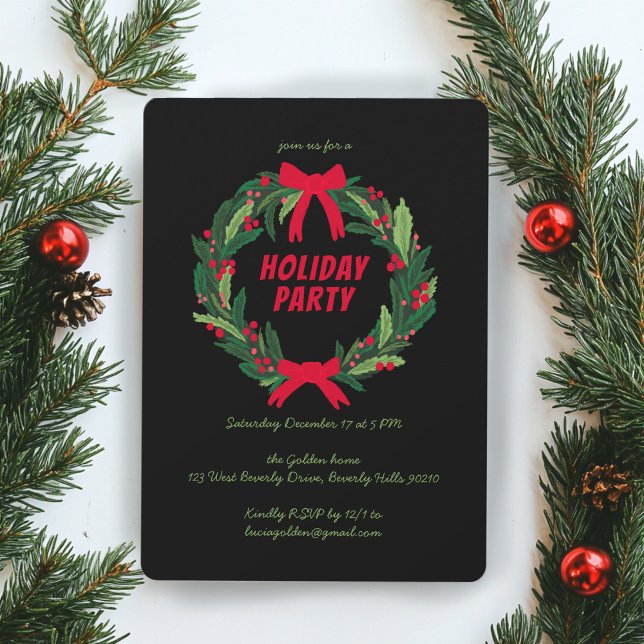 Invitación Personalizado Fiesta de Navidades de feriado de gu (Hand Drawn Wreath Holiday Christmas Party CUSTOM Invitation
)