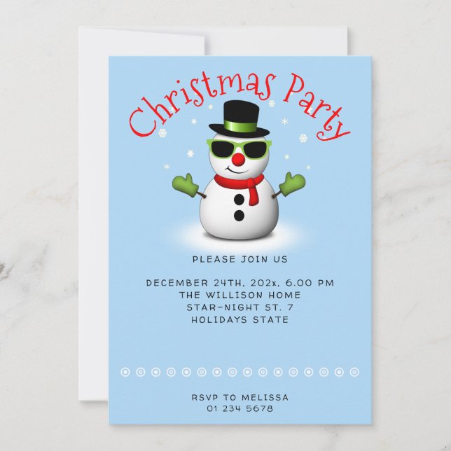Invitación Personalizado Fiesta de Navidades Snowman de Guay (Anverso)
