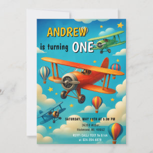 Invitación Personalizado fiesta de primer cumpleaños de avión