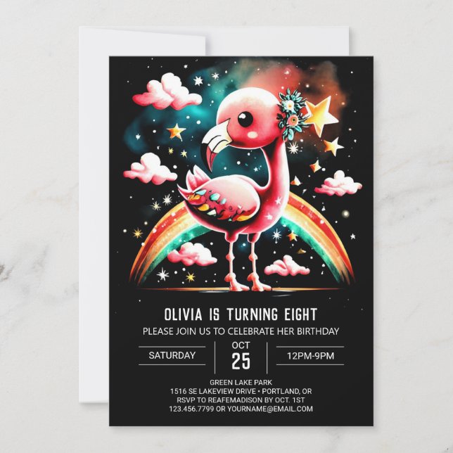 Invitación Personalizado Flamingo Elegante Cumpleaños (Anverso)