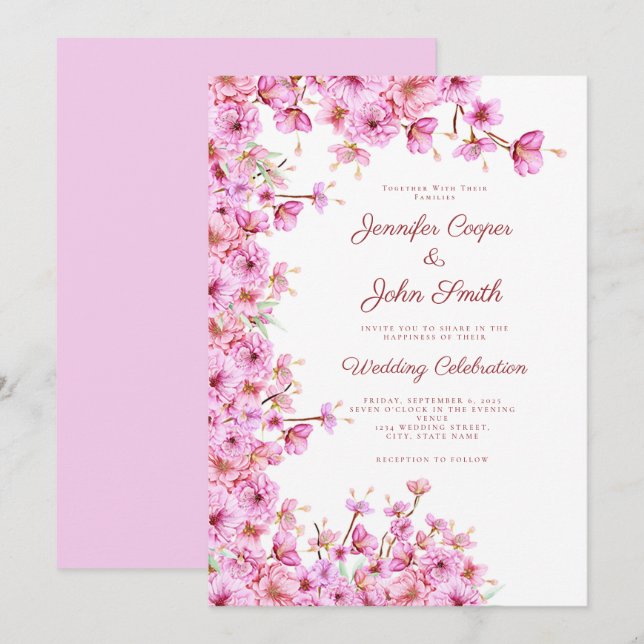 Invitación Personalizado Flor de cerezo Sakura Boda Floral Ro (Anverso / Reverso)